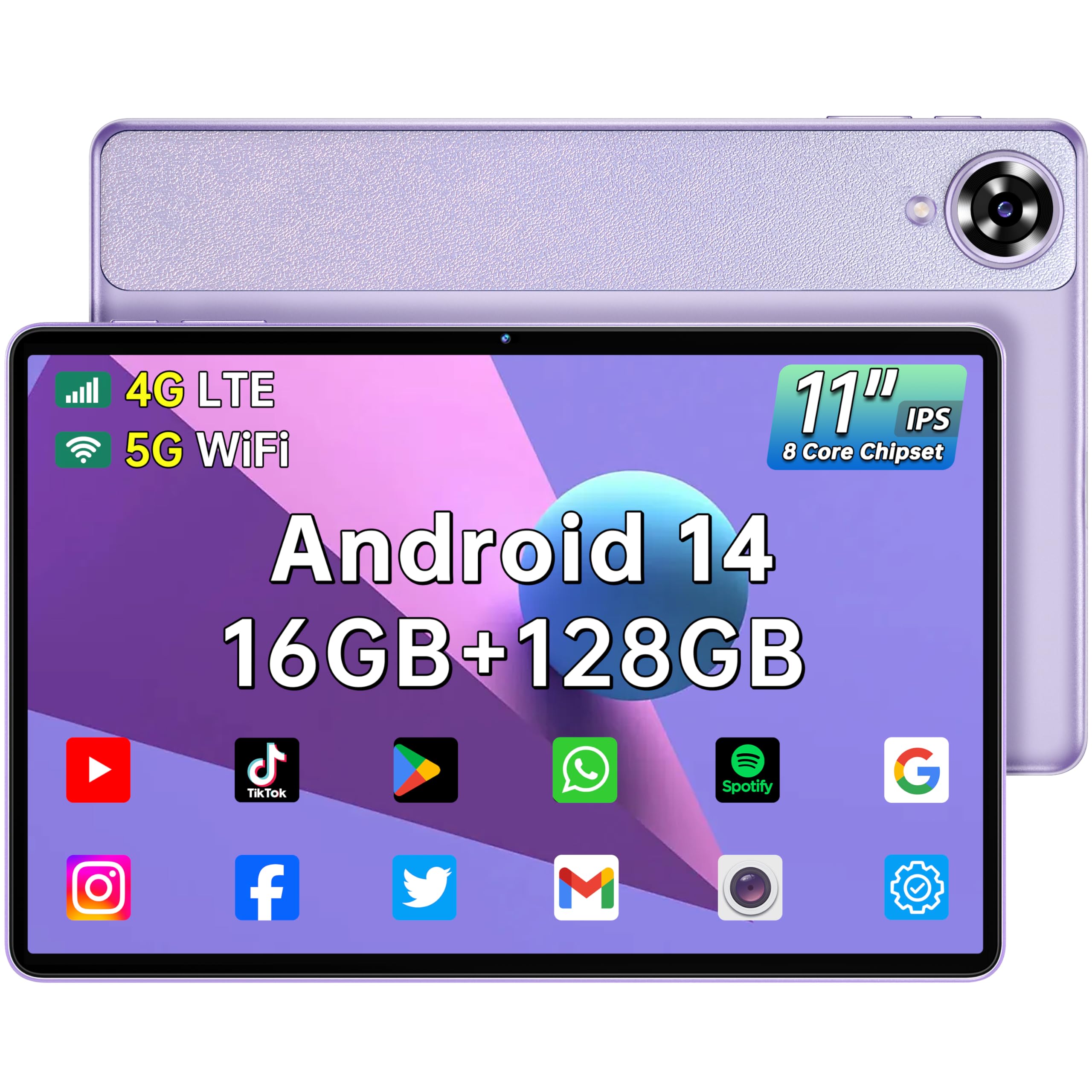 OUKITEL OT11 Tablet 11 Pollici, 16 GB RAM + 128 GB ROM (1TB TF) Tablet Android 14, 2024 Nuovo Tablet in Offerta con Octa Core, 8000 mAh, 1920P HD IPS, 5G WiFi, Widevine L1, TUV (Giallo)