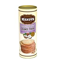 Vista 1 de Mandy's Cookie Thins, sabor a coco crujiente, 4.6 onzas, paquete de 6, 42 galletas, ligeras y crujientes, hechas con coco real, Halal