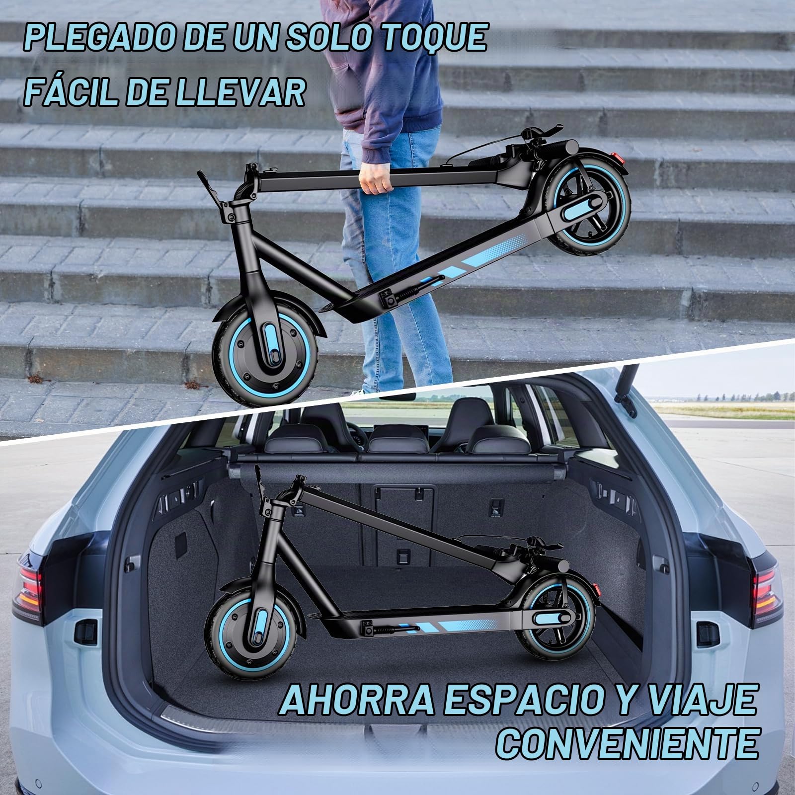Monopattino Eléctrico para Adultos,Pneumatici 8.5/10",Motor Potente 350/500W, Autonomía hasta 35/38/45km,Velocidad Máxima 25km/h,Iluminación doble y sistema de frenado doble,Carga máxima120kg