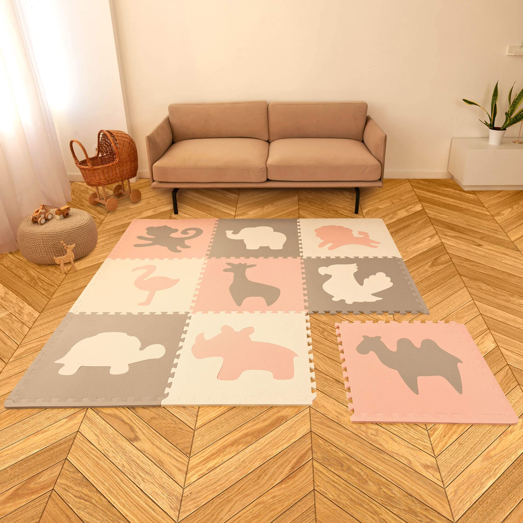 Stylowa Mata Puzzle dla Niemowląt 1,8x1,8m Afryka – 9 XXL Płyt 60x60cm – 20% Grubsza & Miękka Mata do Zabawy dla Dzieci – Bezpieczna, Bezwonna, Łatwa w Czyszczeniu Mata do Raczkowania