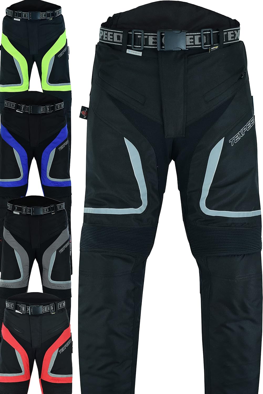 Texpeed heren motorbroek - 4 seizoen cargo Cordura waterdicht CE (EN 1621-1) bescherming - Zwart - 5XL Taille/Lang Beenmaat