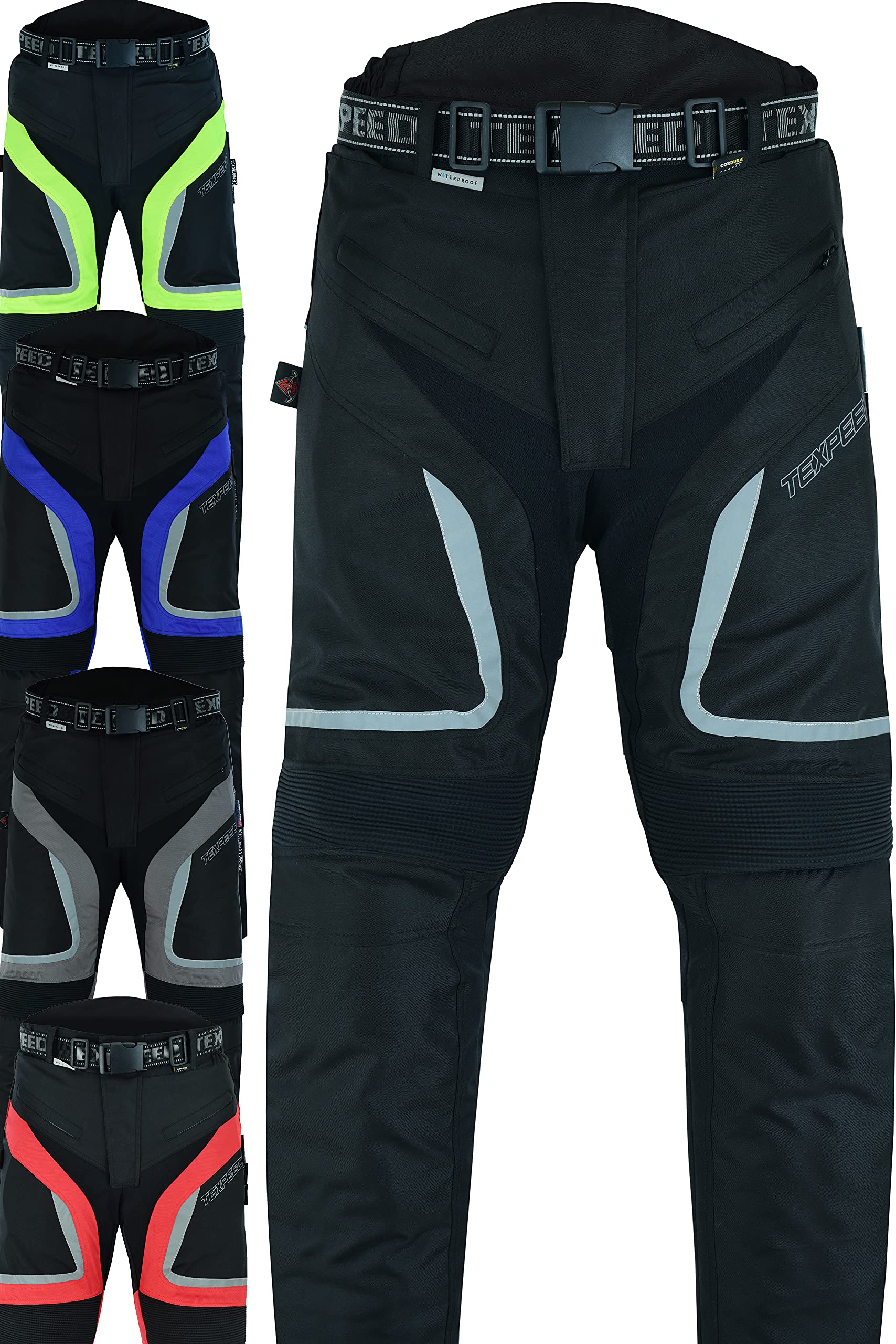 Texpeed Pantaloni rinforzati moto uomo - Pantaloni da motociclista uomo con protezioni - Invernali invernale/Estate - Con armatura CE (EN 1621-1) Nero - 5XL Girovita/Corta Gamba