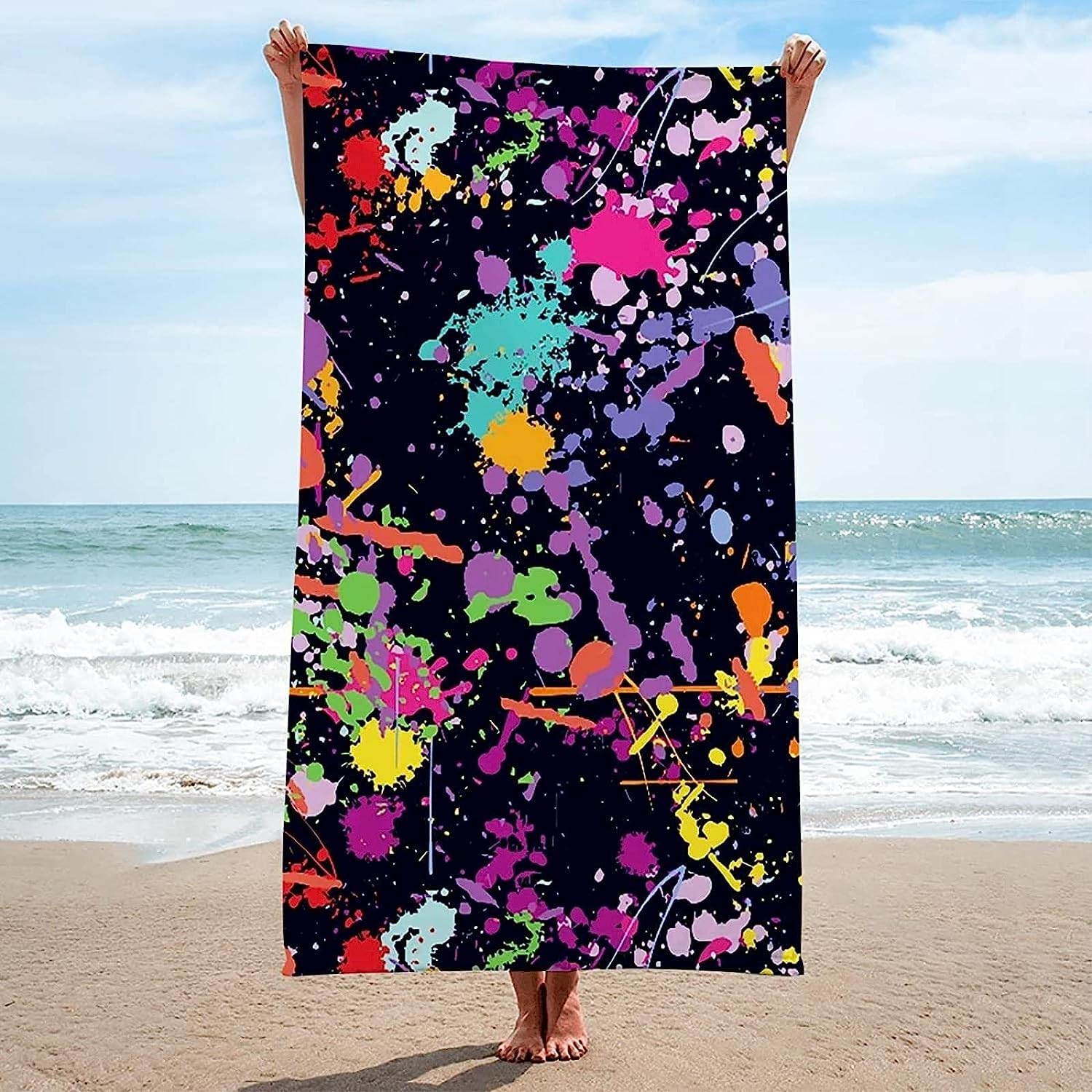 Telo Antisabbia Mare Coperta Da Spiaggia,Telo Mare Microfibra,Perfetto Per Lo Sport, Viaggi, Campeggio, Palestra, Piscina.Telo Mare Grande Dipingere Graffiti Xxl 200 X 200 Cm -1L2P