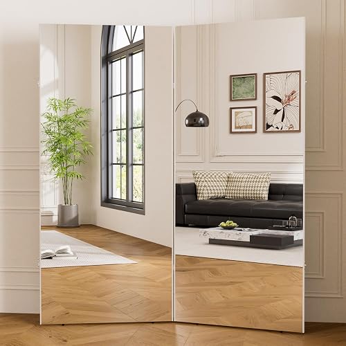 brisafe 71"x24" Ultra-Light Foldable Floor Mirror with 360° Folding Design, Space-Saving Full-Length Mirror for Home Gym/Yoga/Dance Studio & Commercial Use, 60% Insurance Savings, White - White - 71"L x 63"W