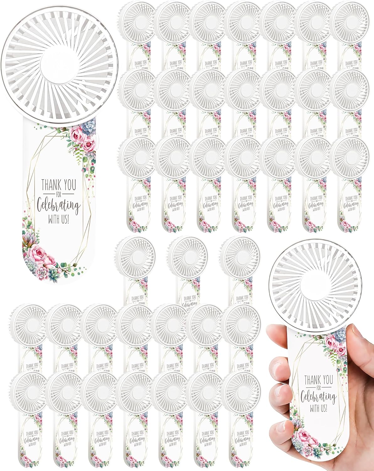 50 Pcs Wedding Mini Fans - Personal Portable Mini Handheld Electric Fans for Wedding Favor - Bulk Battery Powered, Battery Not Include, Fresh Pastoral（Blue）