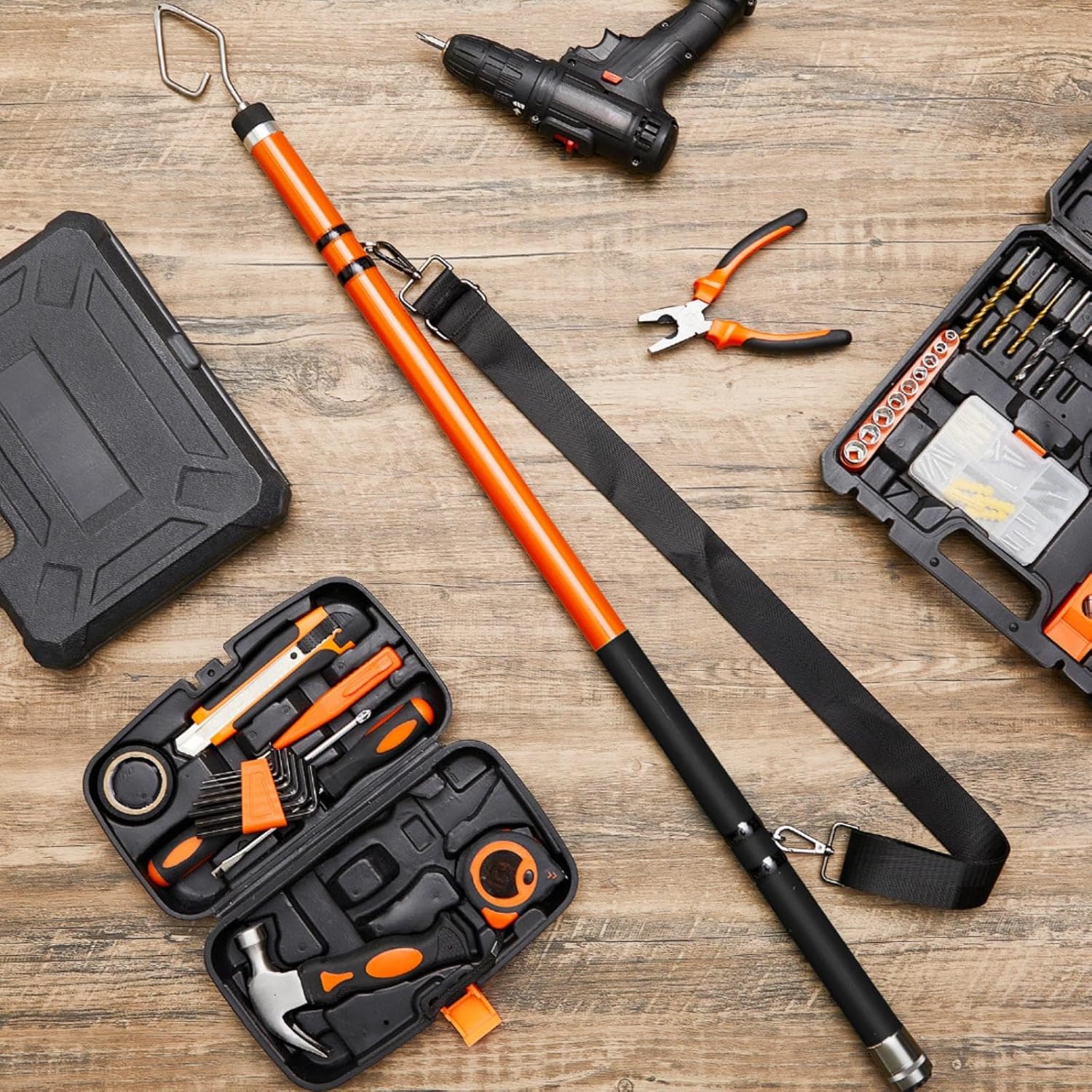 Nuanchu Wire Spanner Plus Telescopic Pole High Density Carbon Fiber Telescoping Extension Pole with Insulated Handle Cable Wire Puller for Electricians Running Wires Coax Job (24 ft)