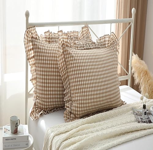 Vista 51 de Fundas de almohada cuadradas blancas con volantes, fundas de almohada europeas, 100% algodón, 18 x 18 pulgadas, 2 unidades Blanco 3