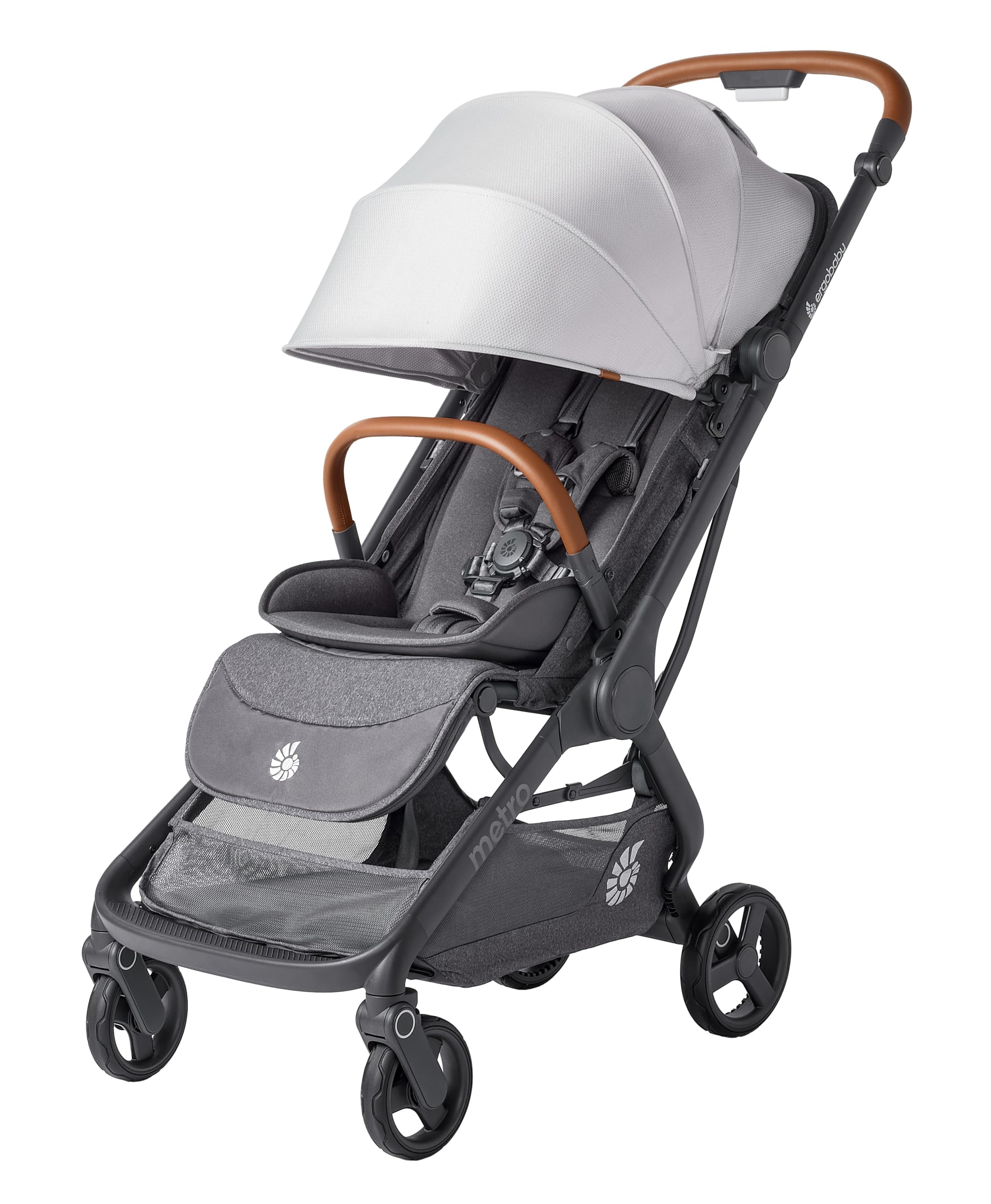 Ergobaby Metro 3 Deluxe Poussette compacte inclinable, poussette de la naissance à 22 kg (0-4 ans), pliage à une main, compatible siège auto, avec sangle de transport, Pearl Grey