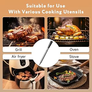 Digital Meat Thermometer Wireless Bluetooth with Smart App, 527°F Heat Resistant Probe, 100m Remote Range,Camping Appliances, Kitchen Essentials for Oven BBQ Grilling and Smoking