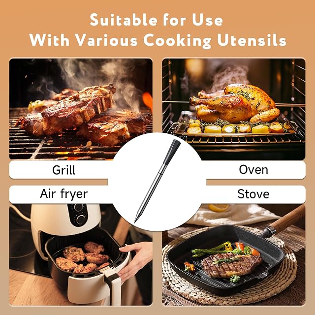 Digital Meat Thermometer Wireless Bluetooth with Smart App, 527°F Heat Resistant Probe, 100m Remote Range,Camping Appliances, Kitchen Essentials for Oven BBQ Grilling and Smoking