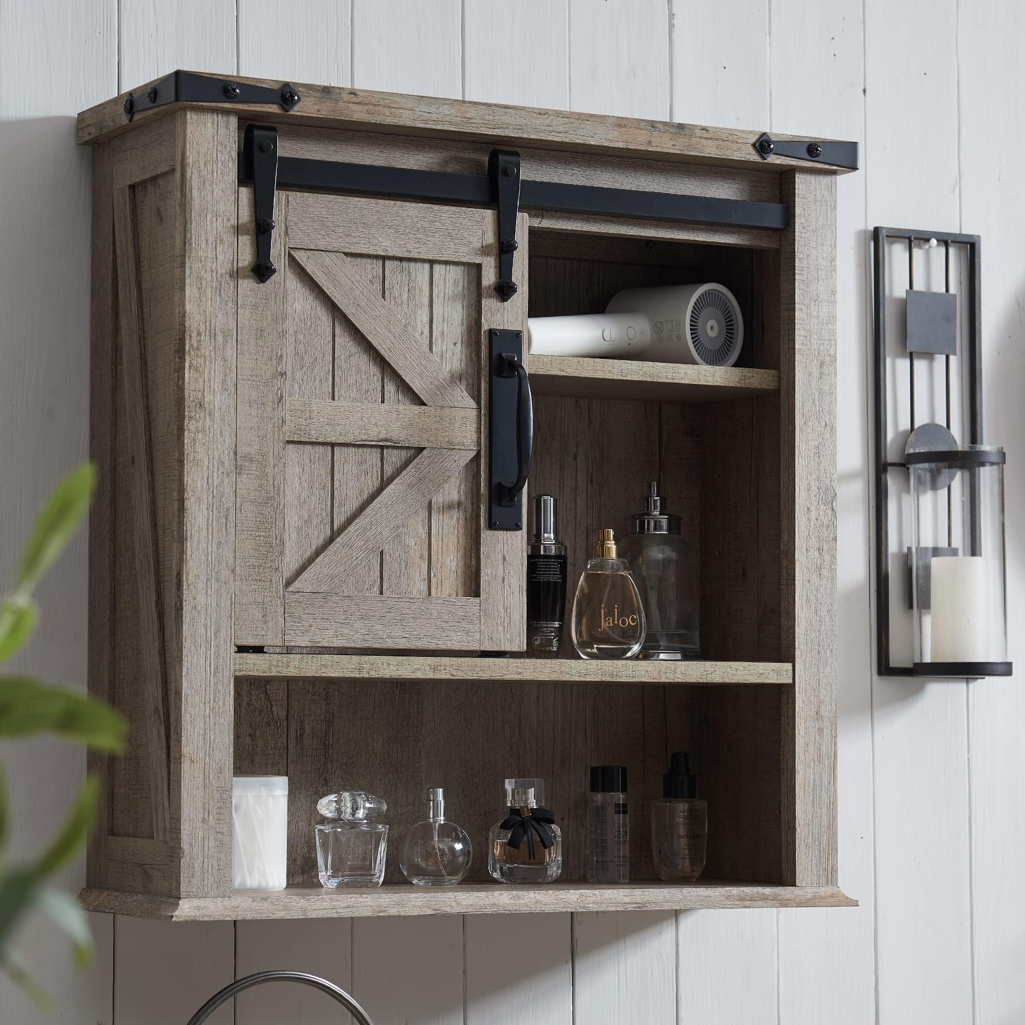 OKD Bathroom Wall Cabinet, Farmhouse Pharmacy Cabinet with Sliding Door and Adjustable Shelves, Wall Storage Cabinet for Bathroom, Kitchen, Light Rustic Oak