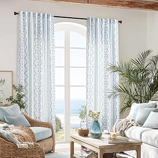 Coastal Curtains for Living Room Bedroom,Light Blue and White Floral Str...