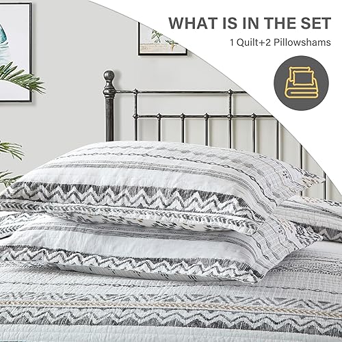 Vista 28 de SahSahCasa Juego de edredón tamaño King, edredón floral 100% algodón, juego de ropa de cama King, edredón reversible ligero de retazos para todas