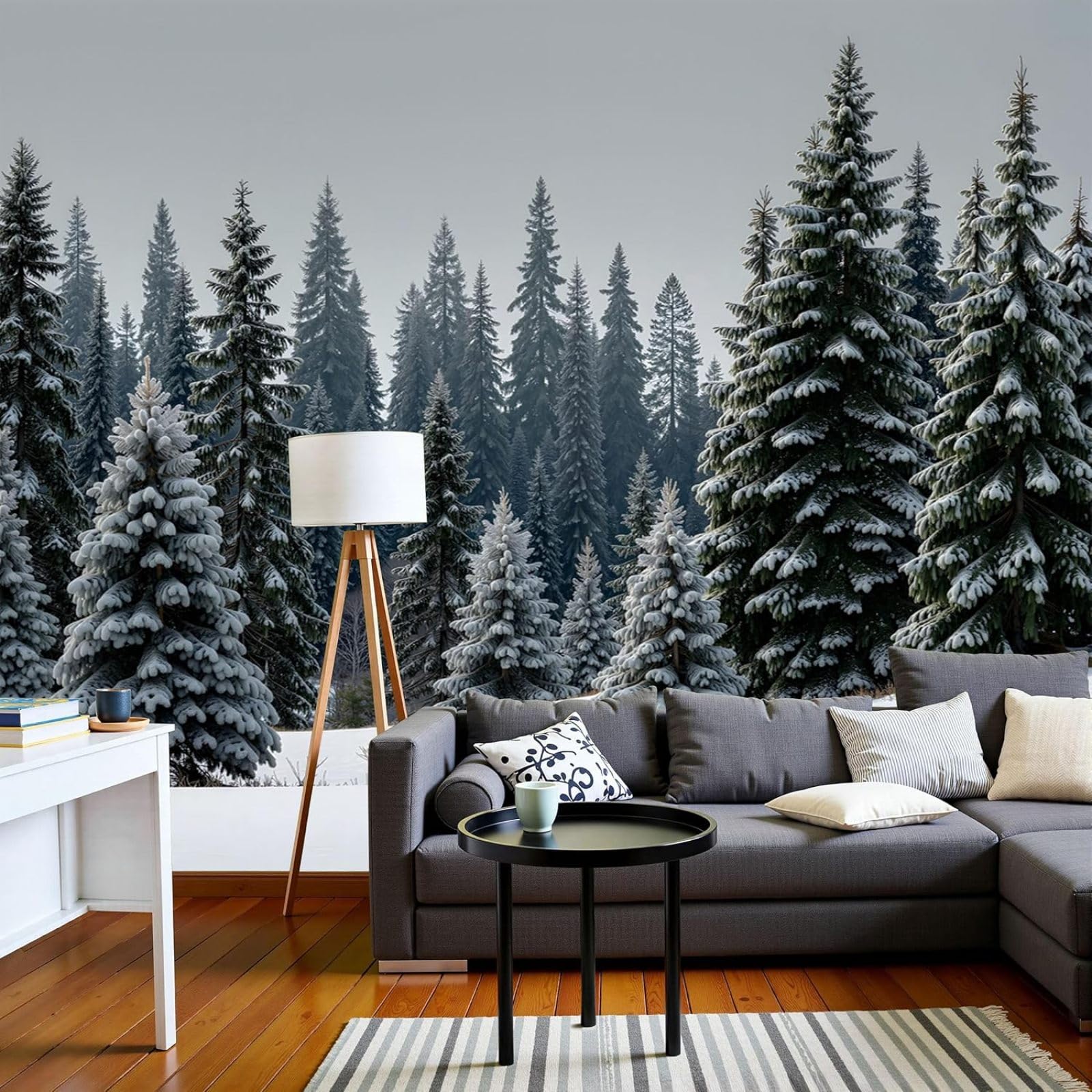 Kfjhgbdshhj 3D Mural Photo Wallpaper Natural Realism- Xxl, Snowy Forest Landscape 3D Effect, Dark Green Wallpaper For Living Room Bedroom Non-Woven Wallpaper,350Cmx256cm Stickers - Frameless Painting - Poster