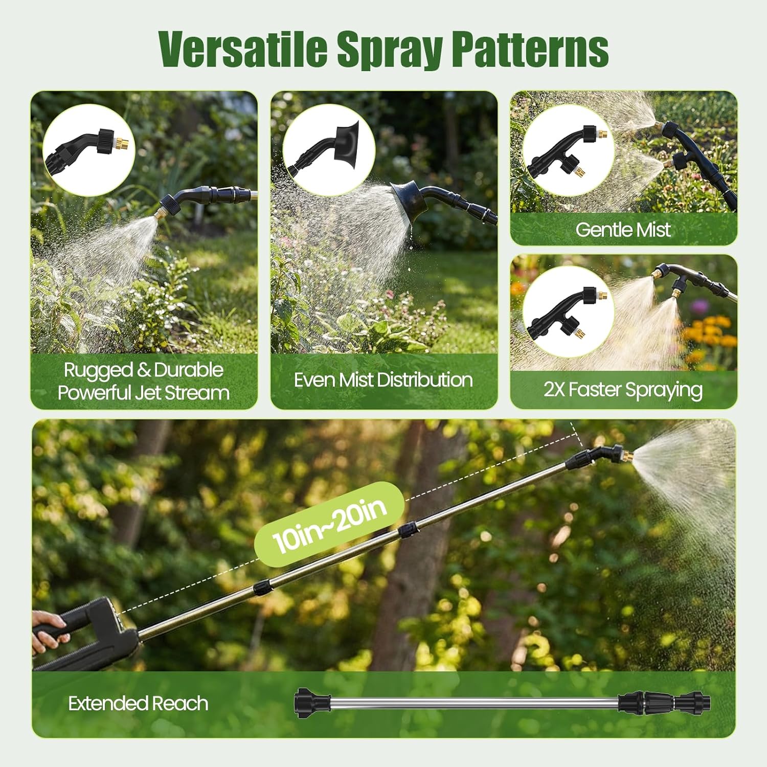 Battery Powered Garden Sprayer 2 Gallon 7.4V Powerful Electric Weed Sprayer with Retractable Leak-Proof Wand, 3 Adjustable Nozzles & Strap for Lawn, Yard, Weeding, Cleaning