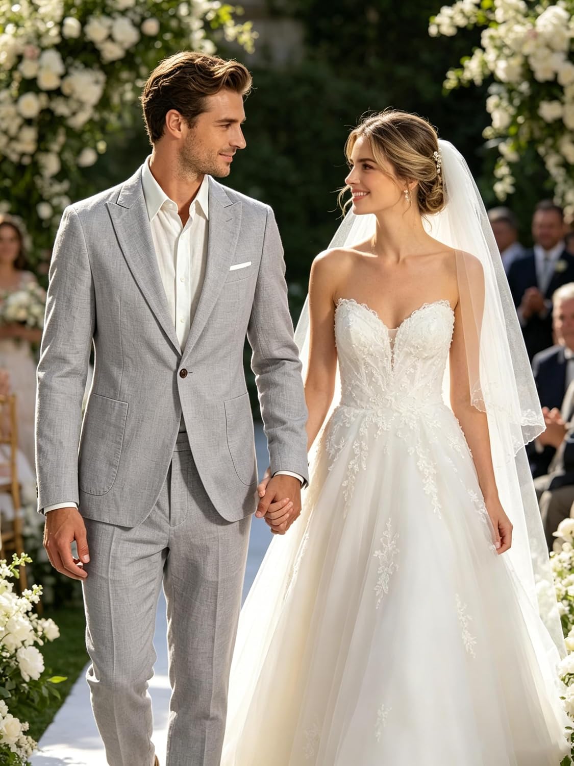 WOMS Mens Linen Suit 2 Pieces Casual Summer Suits for Men Retro Tuxedo for Groom Beach Wedding Party