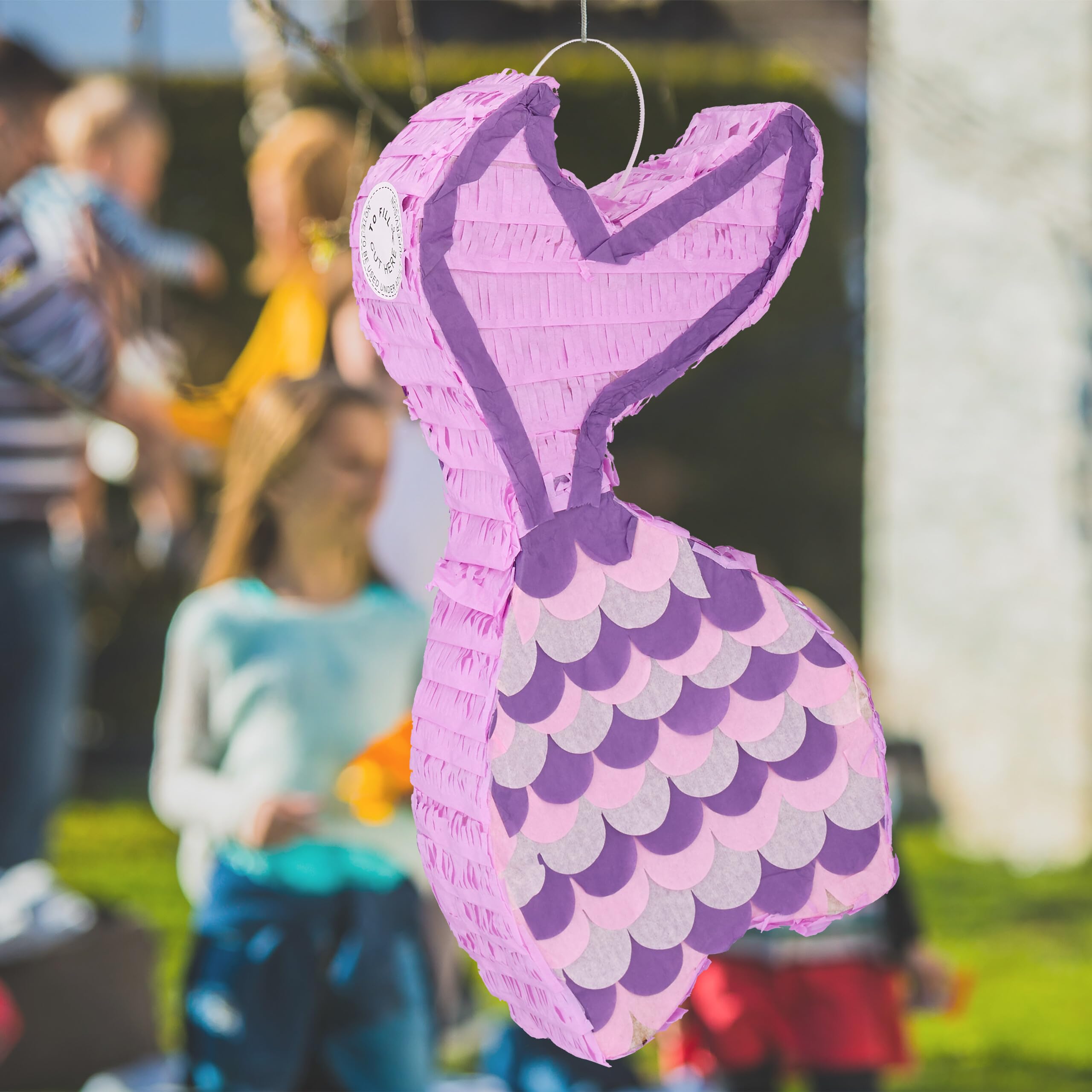 Relaxdays Pignatta Sirena, Piñata Vuota con Bastone e Maschera, Gioco Compleanno Bambini HLP: 37,5x20x8 cm, Lilla Rosa