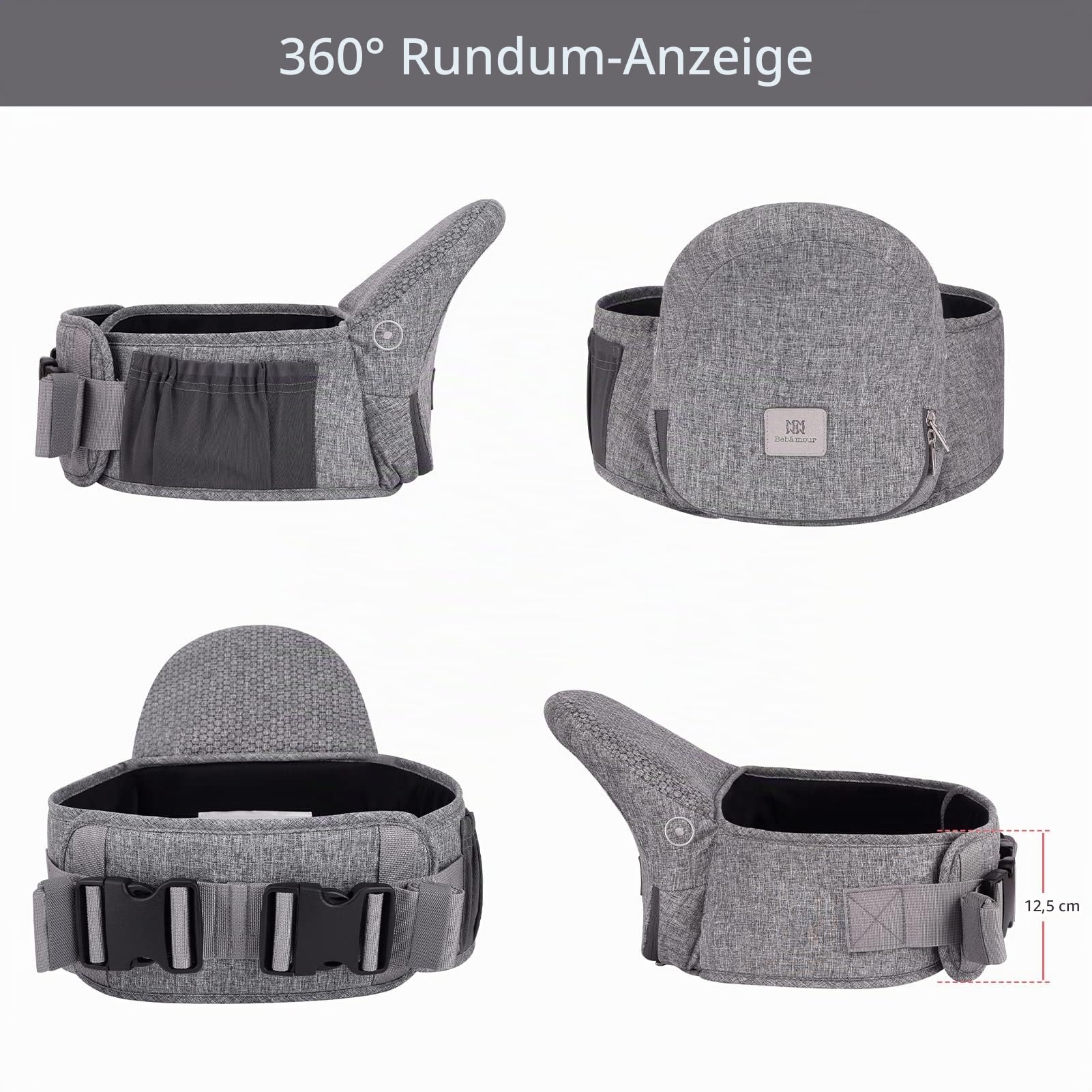 Bebamour Hipseat Babytrage 0-36 Monate, verstellbarer Taillenhocker, 3-in-1 Babytrage für Neugeborene bis Kleinkindersitz, New Light Grey