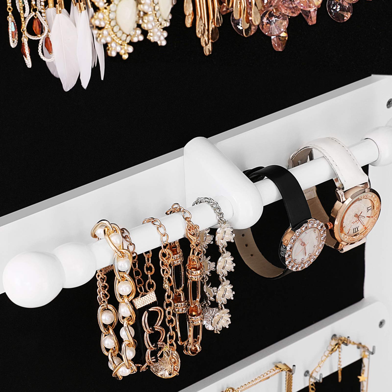 SONGMICS Armario Joyería Ruedas Organizador Joyas Cerradura Luces LED 3 Cajones Espejo Blanco JBC61W