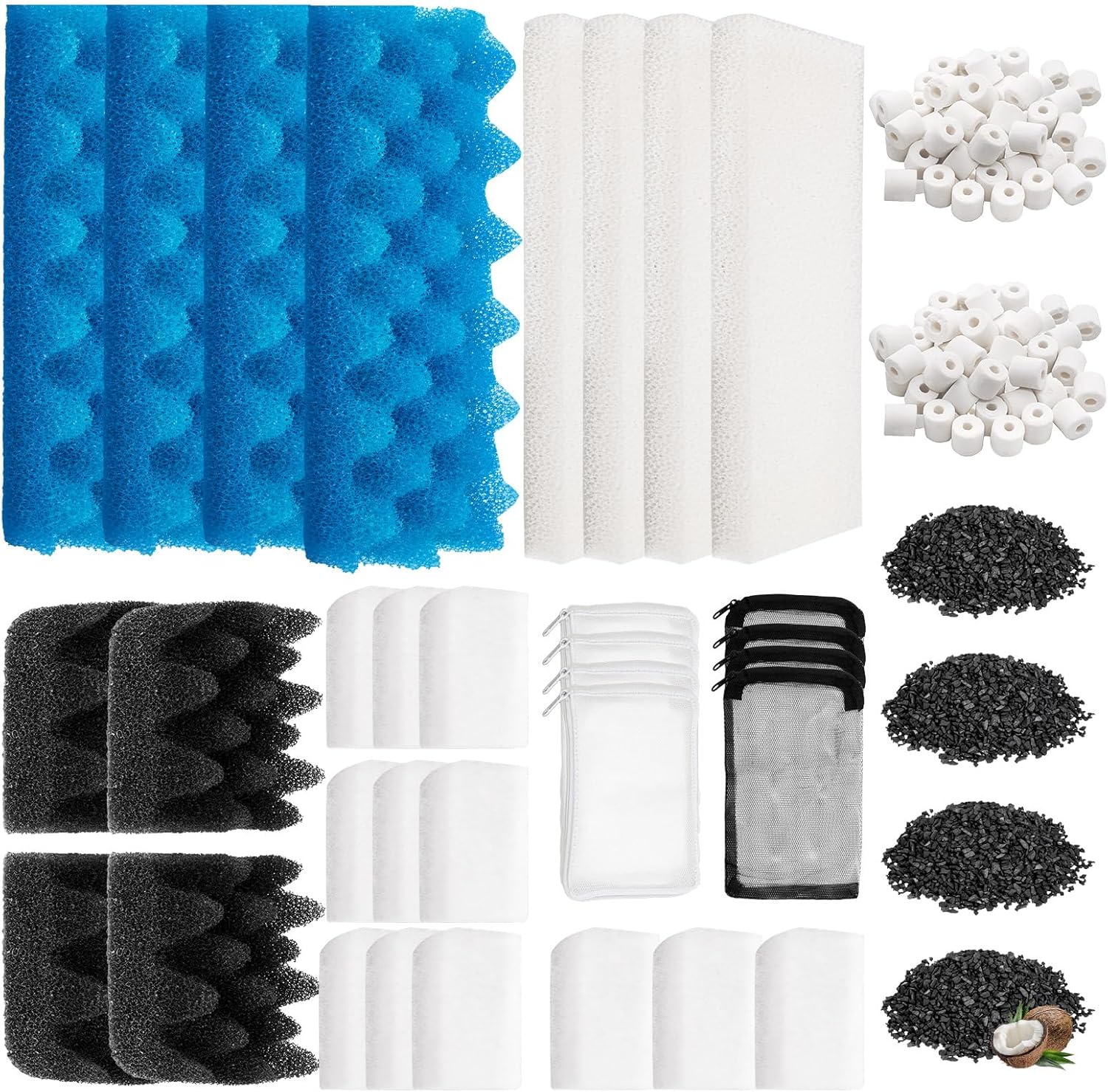38 Pack Filter Media Kit for Fluval 306/307 Canister Filters - Aquarium Filter Kit, Including Bio Foam, Activated Carbon & Ceramic Rings Replacement