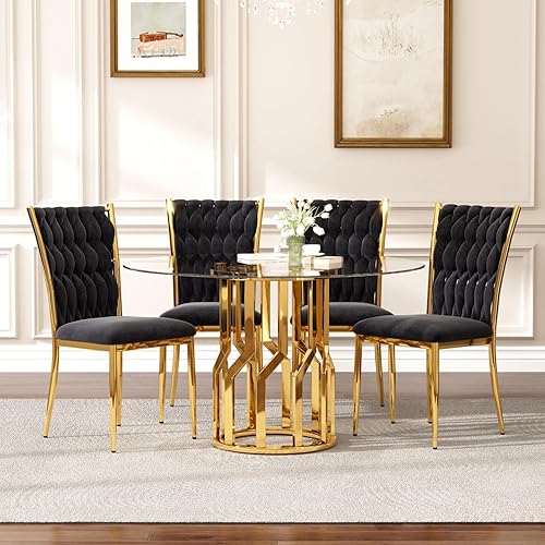 Miniatura 8 de Mesa de comedor redonda de vidrio de 47 pulgadas para 4-6: mesa de cocina de vidrio circular con patas de acero, mesa de comedor moderna para cena,