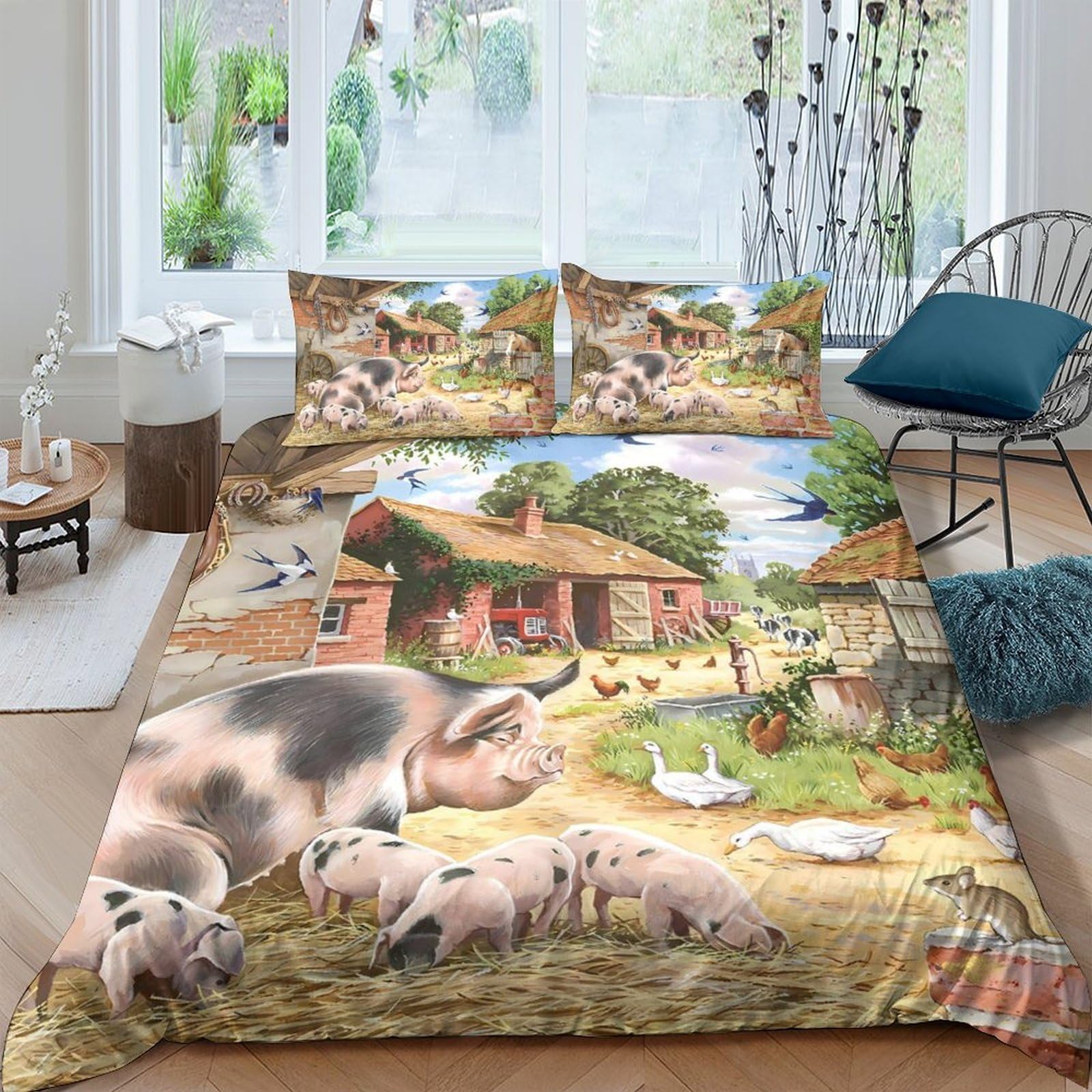 Ctjqhvkz Style-3 3D Printed Farm Animal Fitted Sheet Microfiber Soft Pastoral Countryside Mattress Cover Bedroom Dorm Mattress Protection Decor Single（135X200cm）
