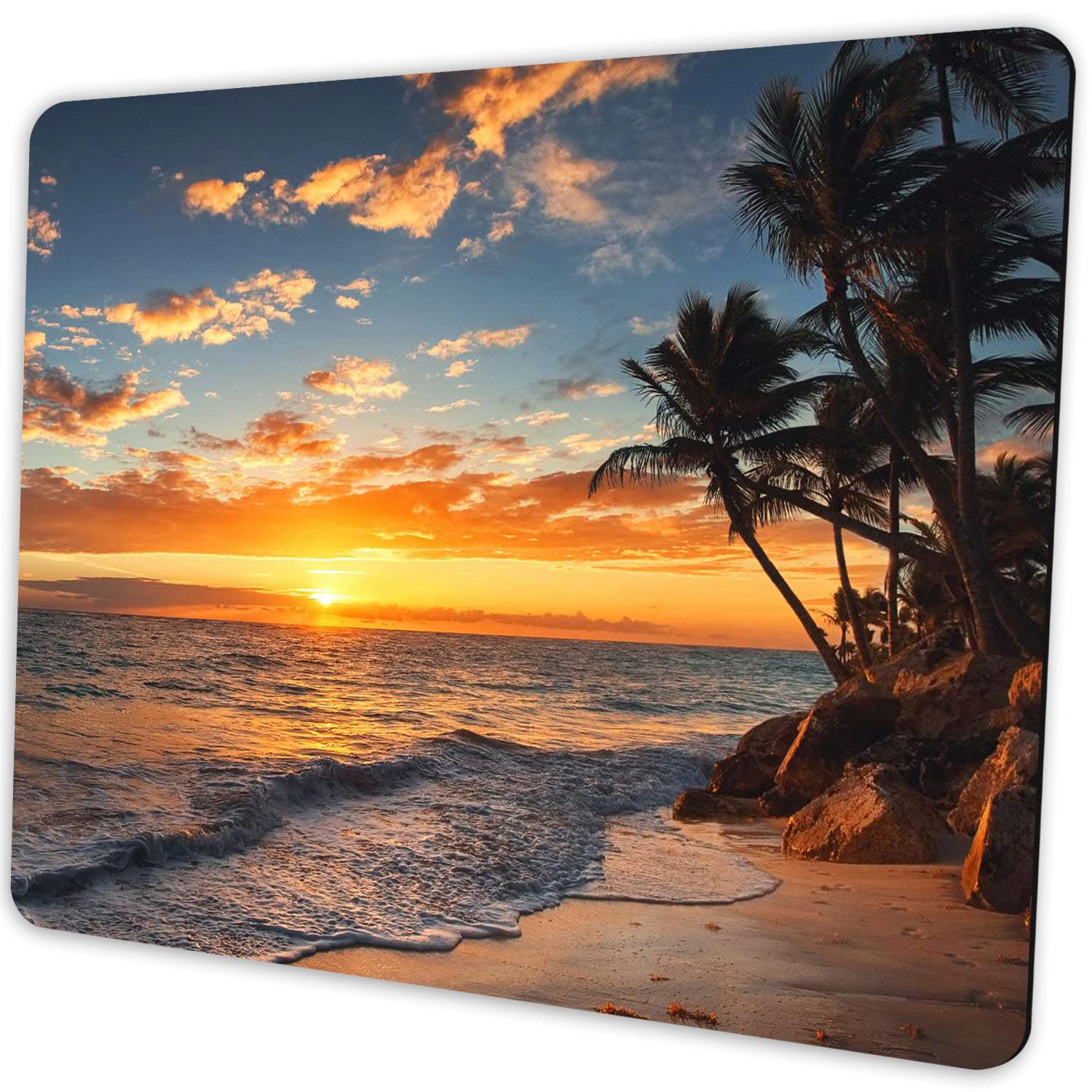 SHALYSONG Sunset Beach Mouse pad with Tropical Ocean Landscape and Non-Slip Rubber Base Design for Personalized Women's Office Desktop Decoration