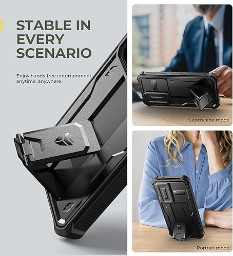 Vista 136 de Dexnor Funda para Samsung Galaxy S24 Plus con cubierta deslizante integrada para cámara, protector de pantalla y soporte, a prueba de golpes, funda