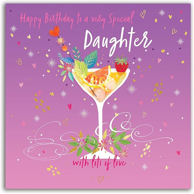 The Heritage Press Birthday Cards for a Special Daughter - Greeting Card with Pretty Foil Finish and Envelope - Gin Birthday - Eco-friendly - Made in UK -150X150mm