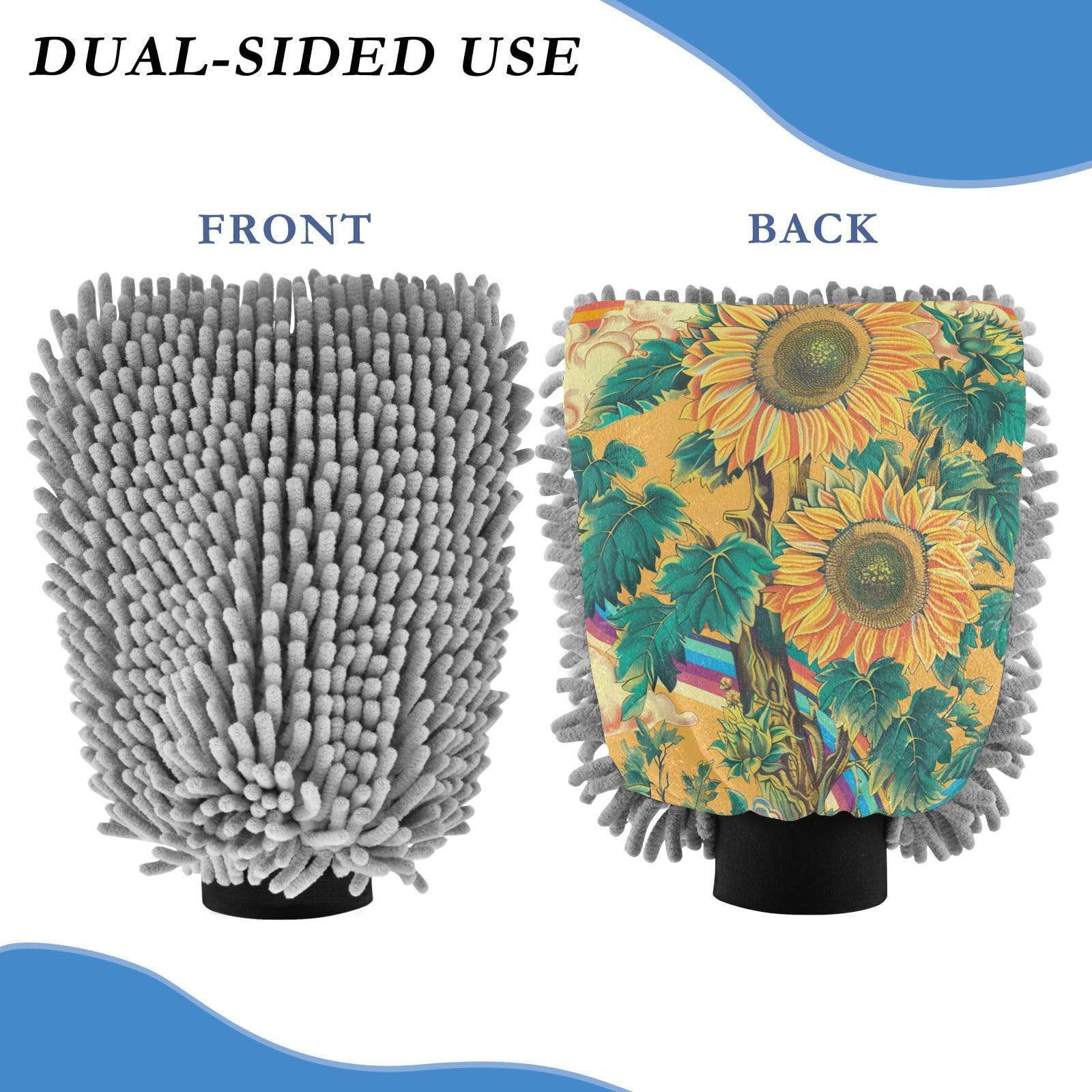 IOACIY Absorbent Microfiber Car Wash Drying Mitts, 2 Pack, Scratch-Free & Lint-Free, Rich Foam, Highly Absorbent, Double Sided, Wash Mitt Perfect for Car Washing, L, Sunflower (2)