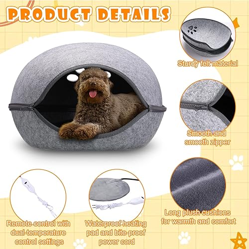 Miniatura 4 de Cama térmica para gatos, cueva climatizada para gatos, cama térmica más cálida para mascotas con calentador impermeable extraíble para gatitos y