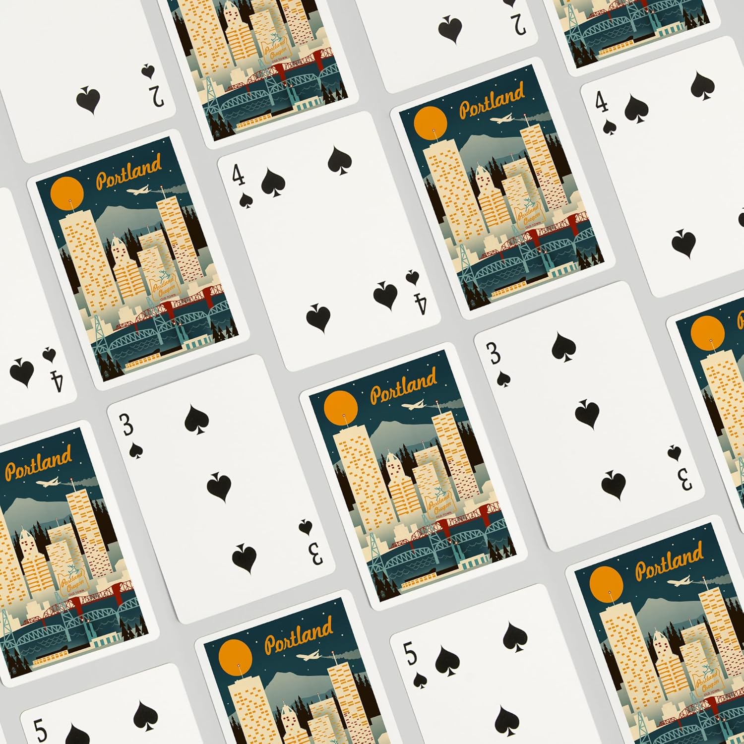 Lantern Press Portland, Oregon, Retro Skyline, 52 Playing Cards for Adults, Poker Size Card Deck