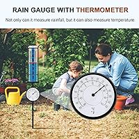 Vista 4 de JMBay - Pluviómetro con termómetro para exteriores, medidores de lluvia de fuente grande para patio y césped, medidor de agua de lluvia con tubo