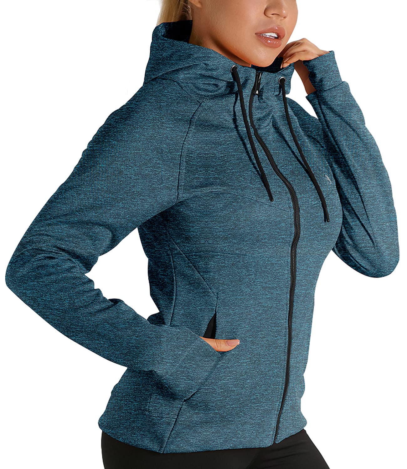 icyzone Veste de Sport pour Femme - Sweat à Capuche Poignets élastiques avec Trous de Pouce pour l’Exercice, la Gym et Autres Sports