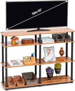 Livzing 4 Tier Wooden TNT TV Entertainment Units | Sturdy Construction | Holds up to 55 inches TV | Multiple Shelves & Open Shelving | Ventilation | Modern TV Stand
