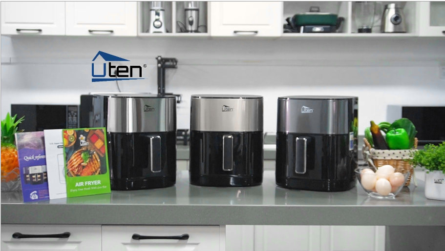 Uten TurboBlaze Air Fryer 5,5 L avec Fenêtre Visuelle, Écran Couleur, 14 Programmes, Démarrage Différé, Filtre à Huile, 2 Résistance Contrôle Indépendant, Pas Retournement Aliments, Economie Energie