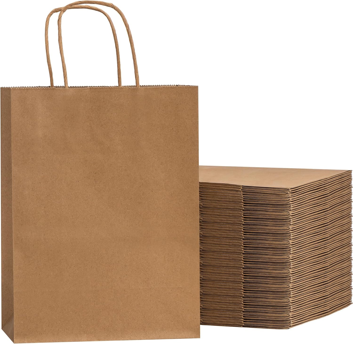 RACETOP Brown Paper Bags with Handles Bulk 100Pcs 8x4.5x10.8 Inch Gift Bags Bulk, Brown Kraft Paper Bags for Retail, Party, Shopping, Favor