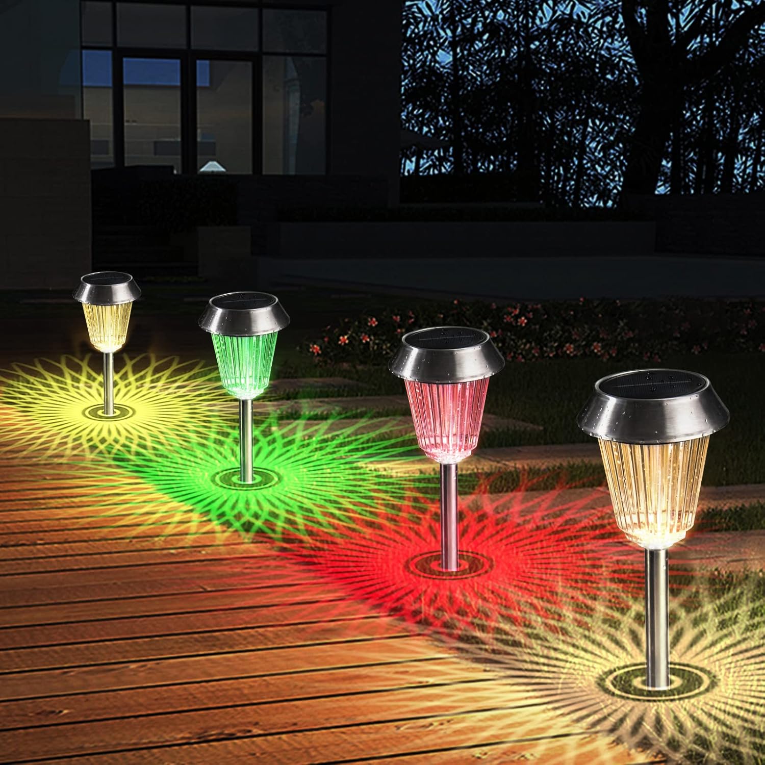 Highpro Color Changing Solar Pathway Lights Outdoor Waterproof 4 Pack Modern Solar Ground