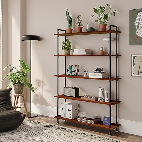 Miniatura 12 de Estantería industrial, estantería de 5 estantes, estantería de tubo marrón rústico (29.5 pulgadas de largo x 11.8 pulgadas de ancho x 70 pulgadas de