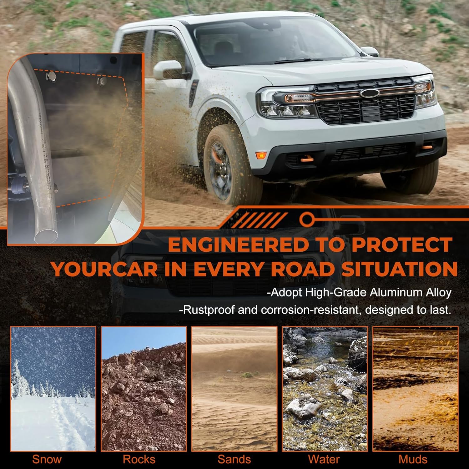 ACLONG Underbody Cavity Shield Cover Fit for Ford Maverick 2022-2025 – Aluminum Alloy Left Rear Wheel Guard, Rustproof, Heavy Duty Mud & Stone Protection, Easy Installation