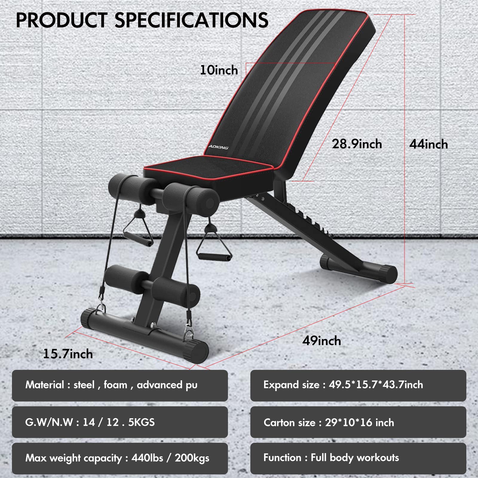 QAQZ Sit up Bench with Leg Press 7 Position Adjustable Backrest