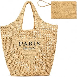 QZUnique Women Straw Woven Bag Summer Shoulder Bag Beach Purse Hobo Vacation Straw Clutch Handbag