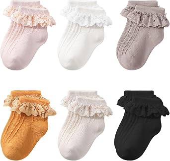 Witwot 6 Pairs Toddler Ruffle Socks Baby Girls Frilly Lace Kids Ankle Socks