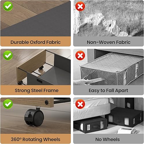 Miniatura 6 de 2 paquetes de almacenamiento debajo de la cama con ruedas, cajones de almacenamiento rodantes debajo de la cama con tapa, organizador de madera