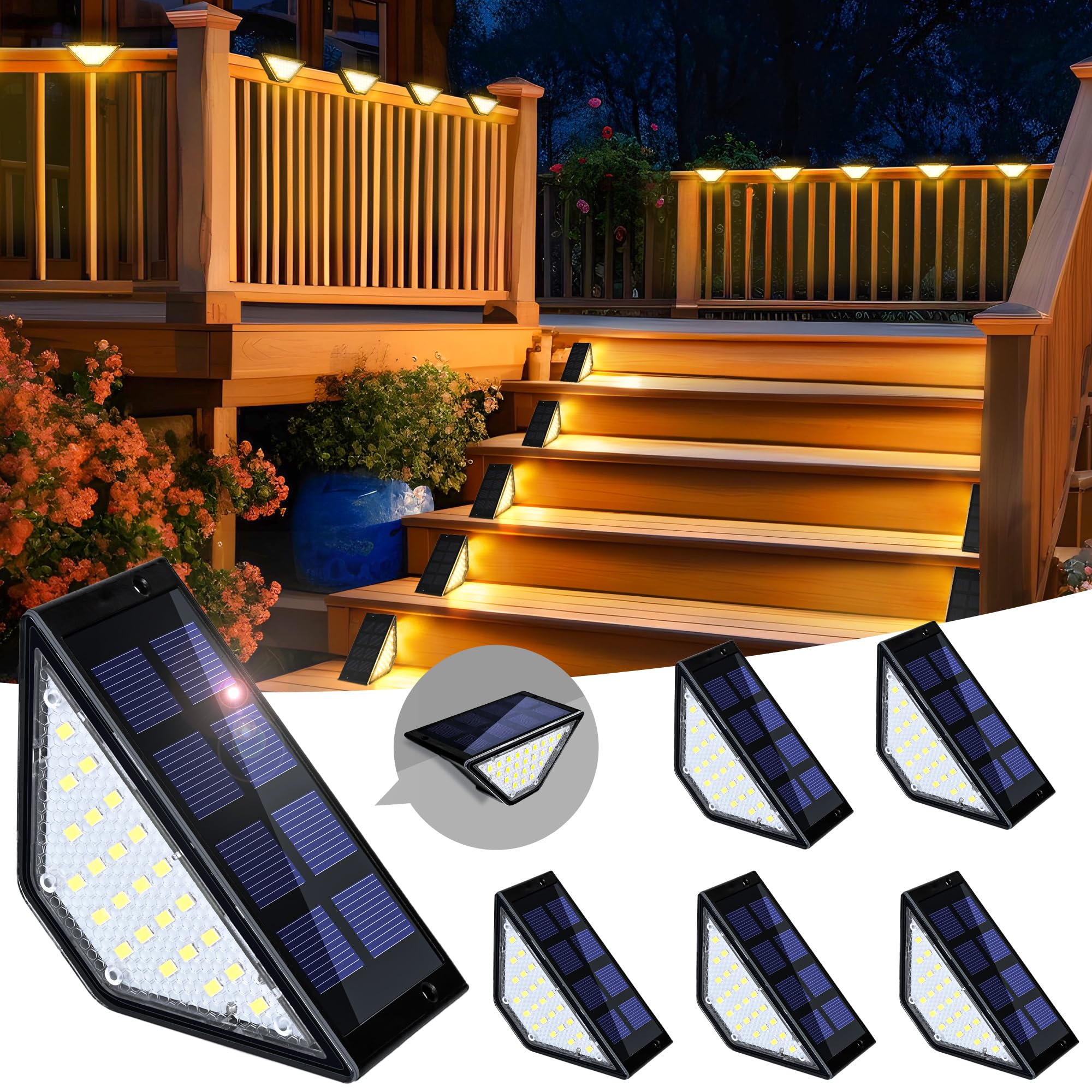 SOLPEX Solar Step Lights for Outside 6 Pack, Solar Lights Outdoor Waterproof Decor for Stair, Step, Deck, Fence, Front Porch, Balcony, Patio, Wall, Yard, Garden (Warm White)