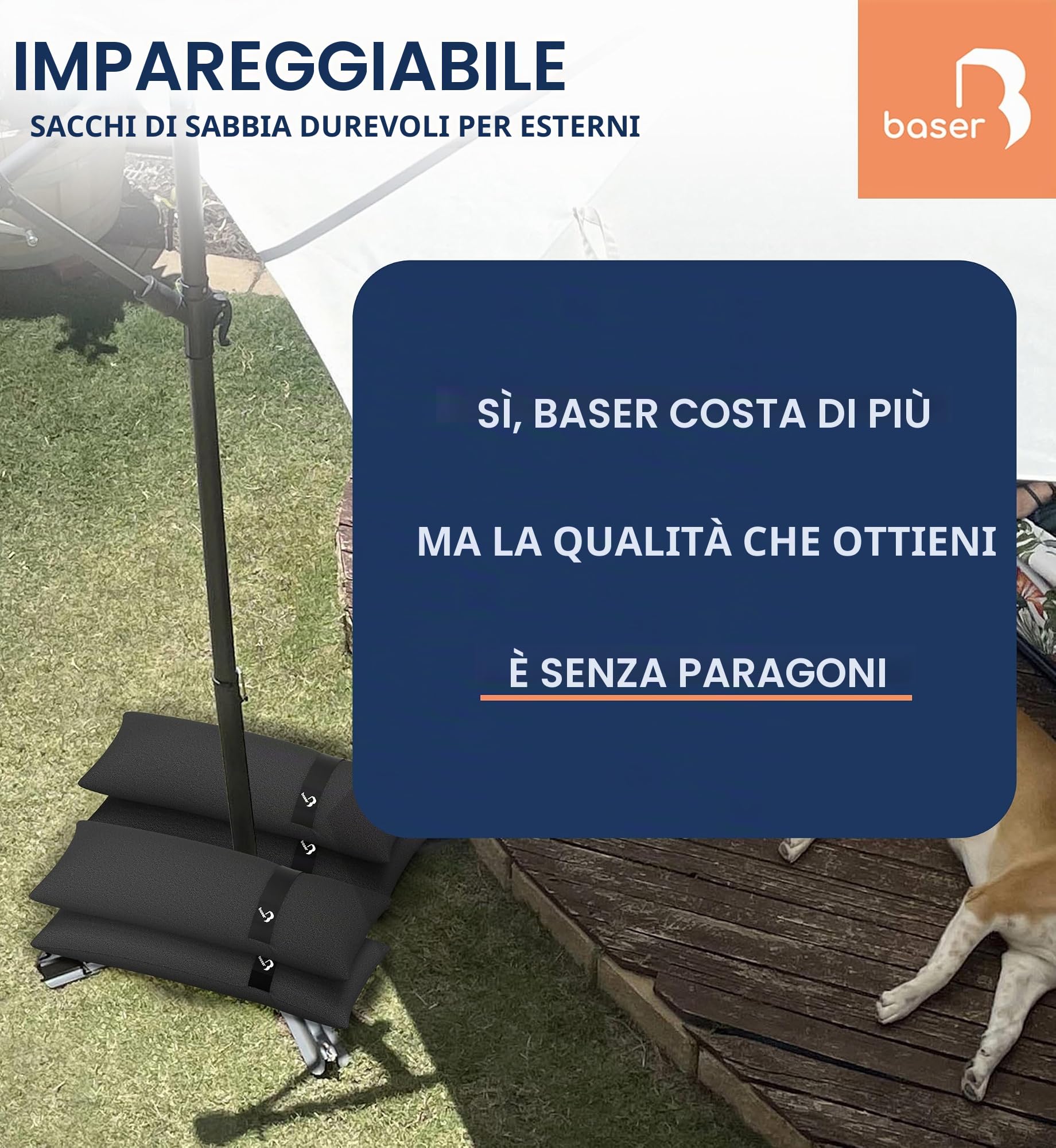 Baser Sacchi Pesi 4x4kg – Zavorra per Gazebo Pieghevole e Pergolato da Giardino – Base per Gazebo Esterno Resistente e Ombrelloni, Senza Sabbia
