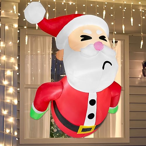 Joiedomi Papá Noel inflable de Navidad de 3.5 pies de alto con bolsas de regalo que estalló desde la ventana, inflable con LED integrado para