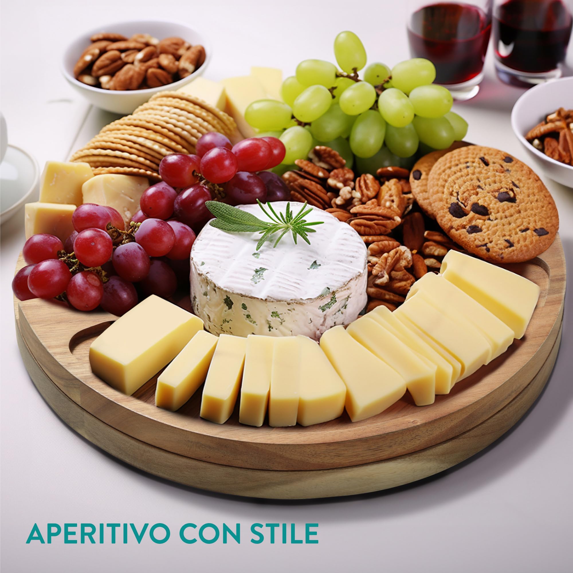 Set di tagliere magnetico grande per salumi – tagliere in legno di acacia & tavola rotonda per formaggi – Unico salumi in legno extra large – vassoio e piatto per feste di