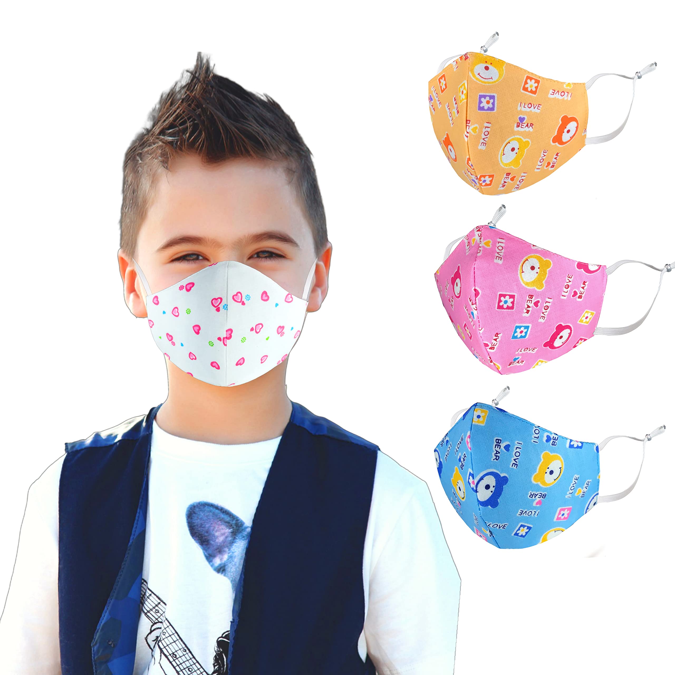 3 Layer Print Mask For Kids Reusable Washable Breathable Adjustable Earloops Boys Girls Children Gift CM8 Mask (Multicolor, Free Size, Pack of 4)-image-19