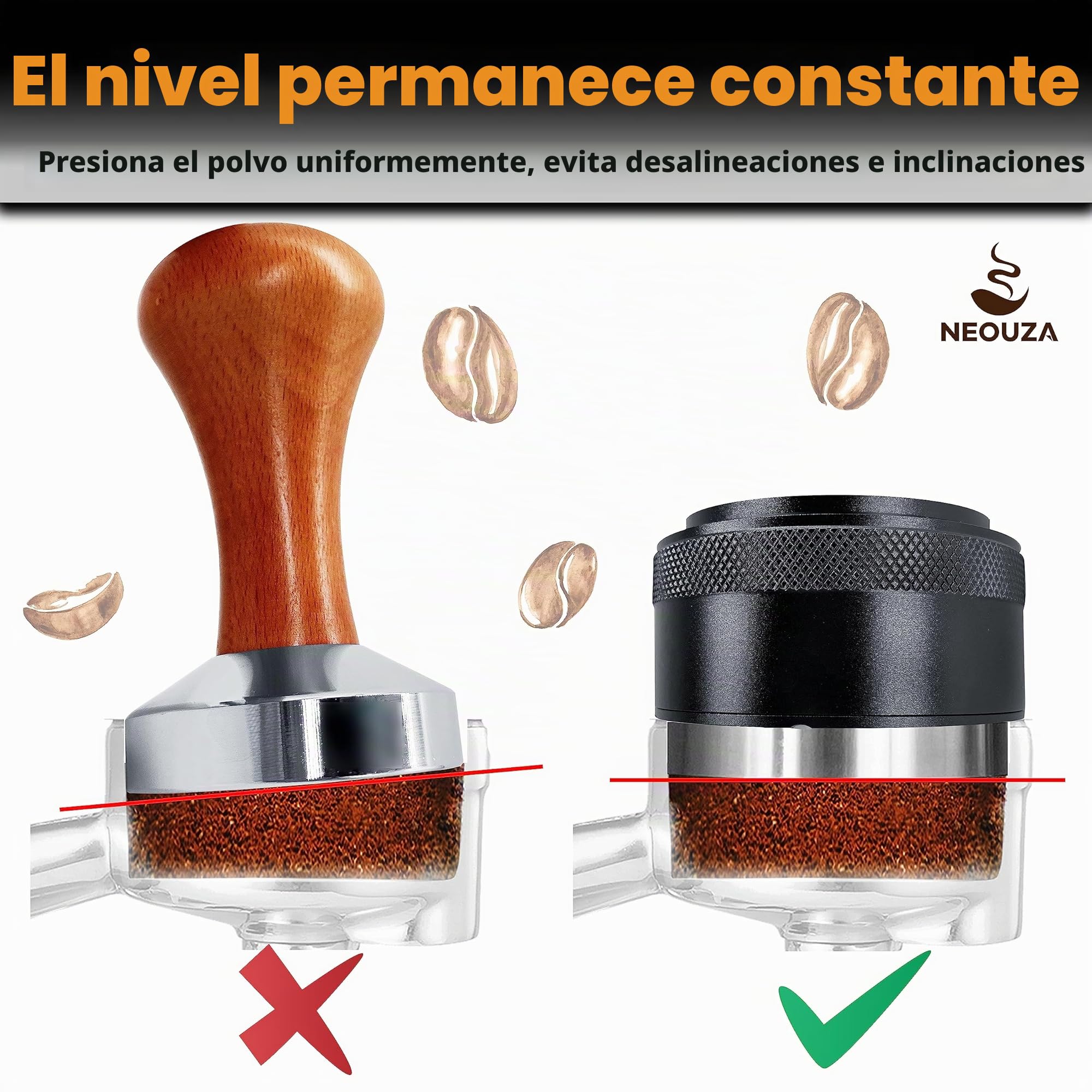 NEOUZA Herramienta niveladora barista de 58 mm con resorte de acero inoxidable con base plana para cafetera de café